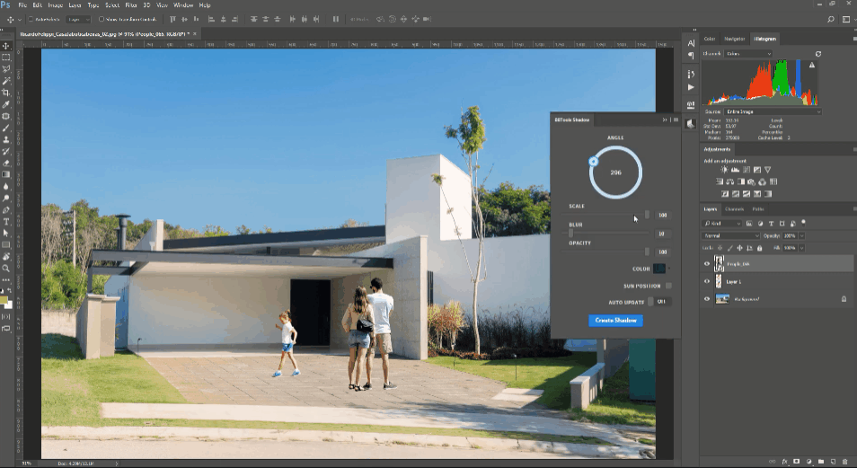 PS一键倒影投影制作Shadow1.0插件逼真影子自然长阴影效果滤镜Win/Mac