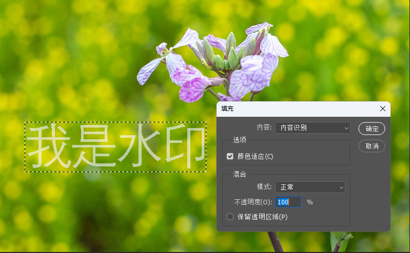 PS 秒去水印或其他对象：【内容识别】