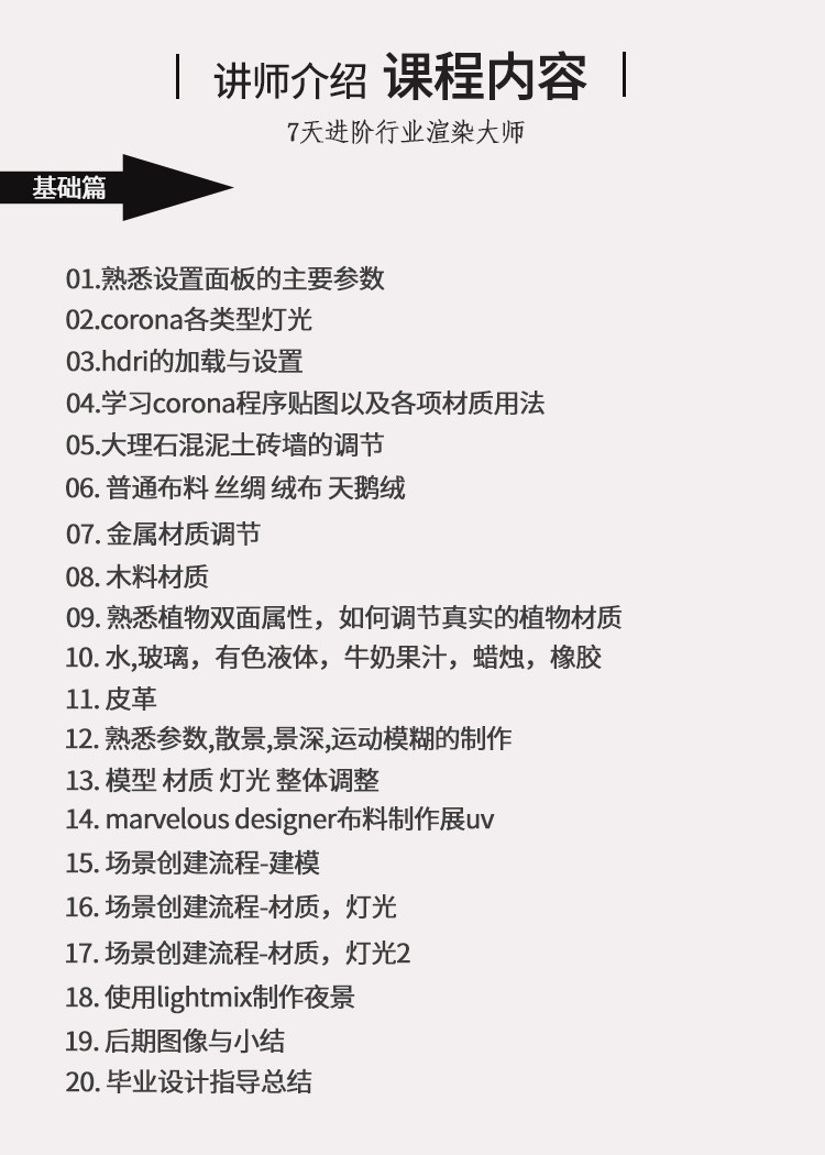 corona渲染教程cr渲染器商业写实提升班室内设计效果图表现视频库