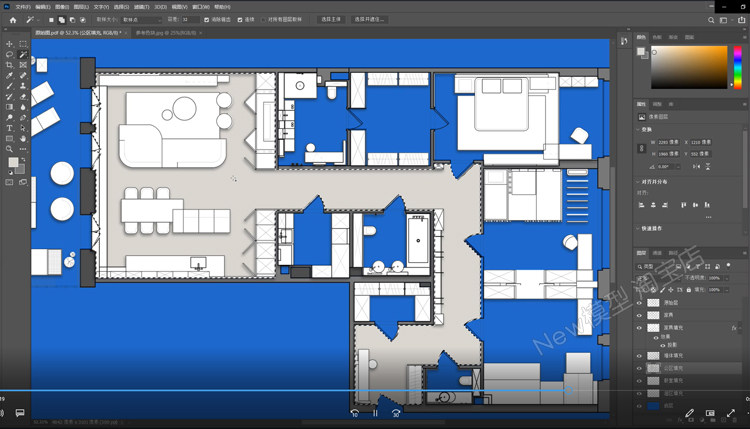O1CN01SjfhRM1Xjj7ul2UOM_1941722960 室内设计家装高端彩平图表现MP4视频教程PS制作方案CAD彩屏图课程