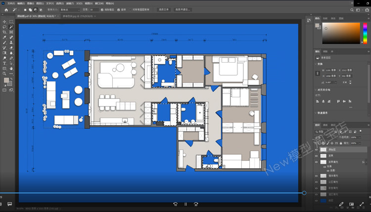 O1CN01SnGYuW1Xjj7rZ5e2N_1941722960 室内设计家装高端彩平图表现MP4视频教程PS制作方案CAD彩屏图课程
