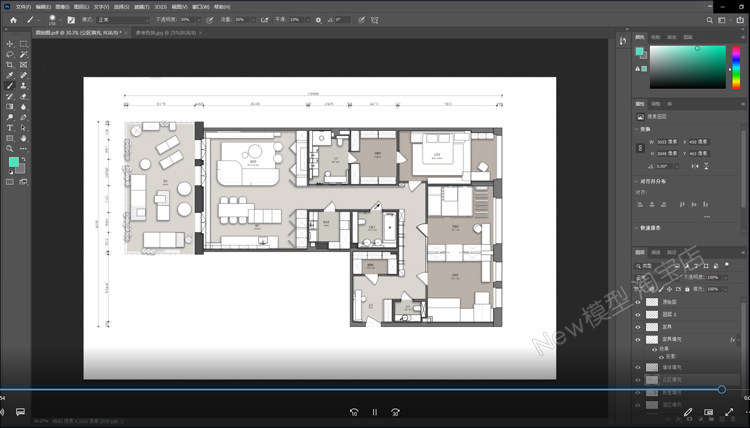 O1CN01fW1Jqq1Xjj7qgqXrr_1941722960 室内设计家装高端彩平图表现MP4视频教程PS制作方案CAD彩屏图课程