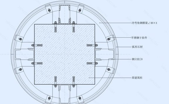 石材包柱干挂节点图（横剖）