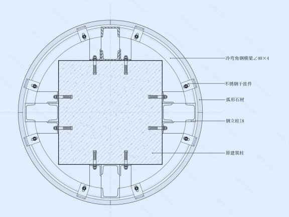 石材包柱干挂节点图（横剖）