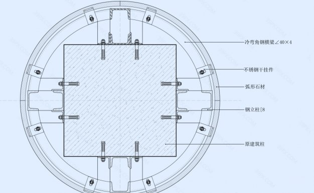石材包柱干挂节点图（横剖）