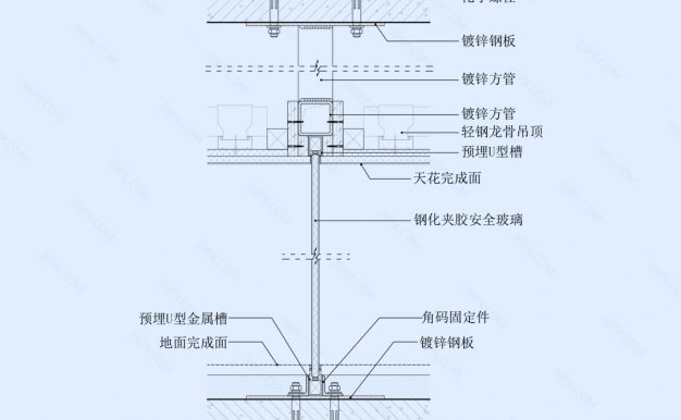 玻璃隔墙节点图（竖剖）