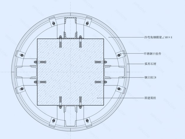 石材包柱干挂节点图（横剖）