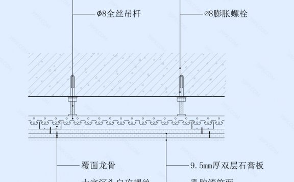 石膏板吊顶节点图（卡式承载龙骨）