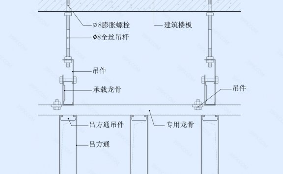 矩形金属格栅天花节点图