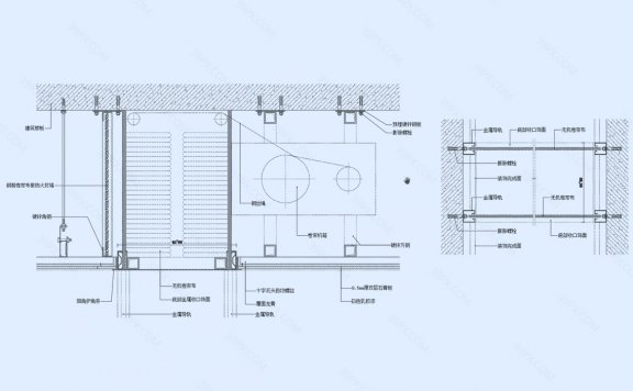 双轨无机布防火卷帘剖面图（横剖+竖剖）