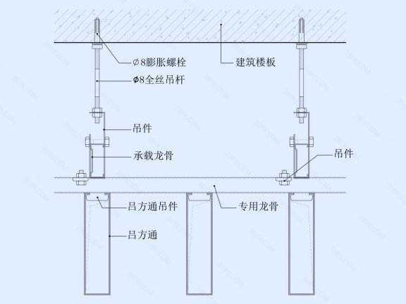 矩形金属格栅天花节点图