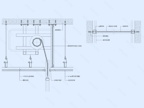 单轨钢制防火卷帘剖面图(竖剖+横剖)
