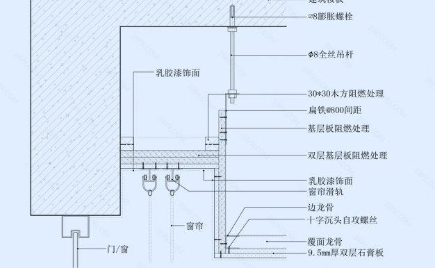 暗装式窗帘盒天花节点图