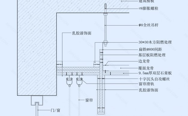 明装式窗帘盒天花节点图