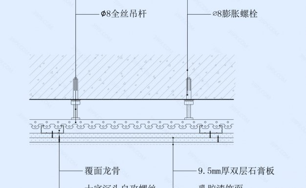 石膏板吊顶节点图（卡式承载龙骨）