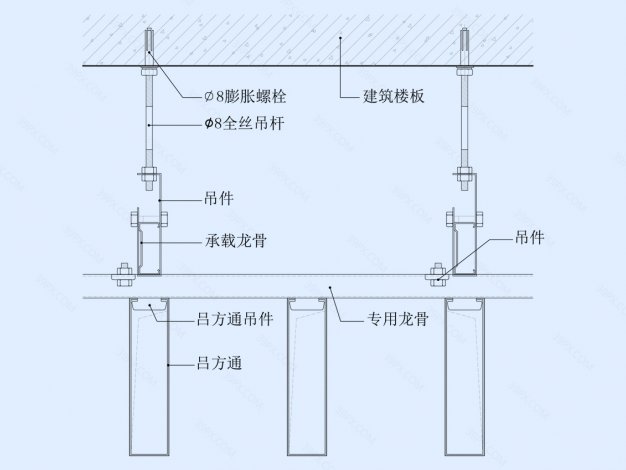 矩形金属格栅天花节点图