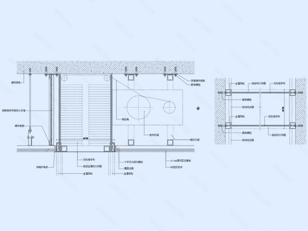 双轨无机布防火卷帘剖面图（横剖+竖剖）