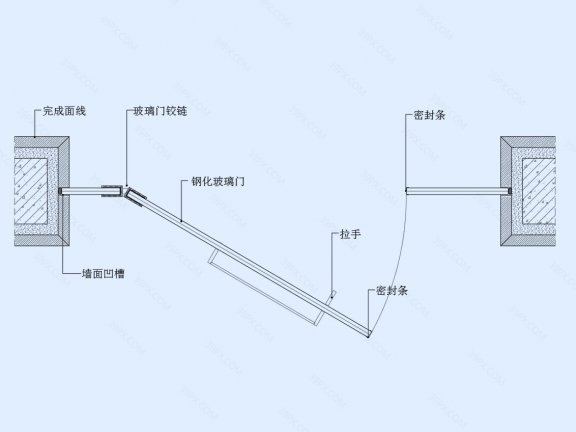 玻璃铰链门节点图(固定玻璃)(横剖/竖剖)
