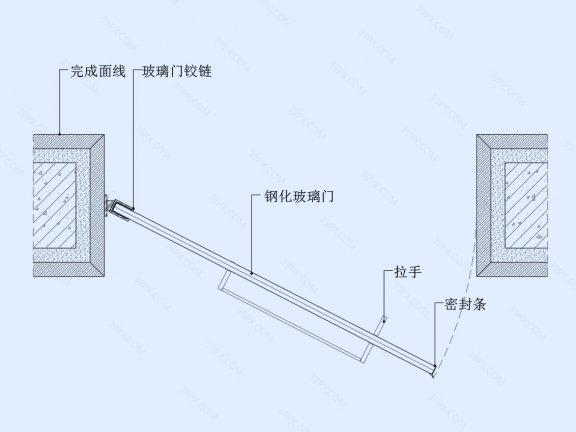 玻璃铰链门节点图(固定墙面)(横剖)