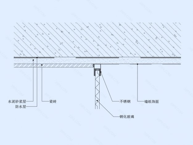 单标淋浴间墙身大样图