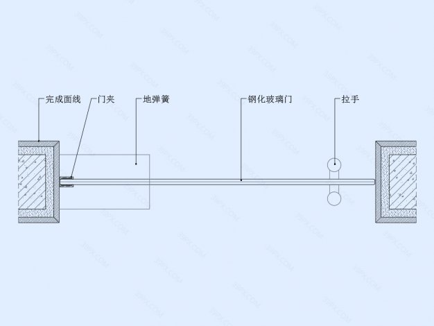 地弹簧玻璃门节点图（横剖/竖剖）