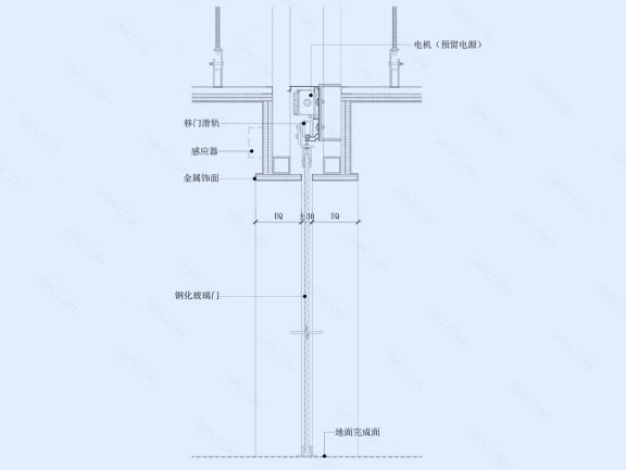 电动玻璃移门节点大样图(横剖/竖剖)