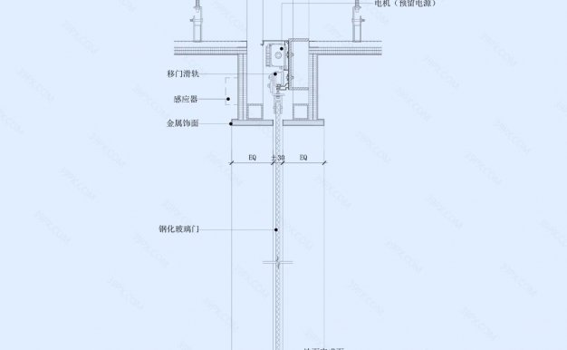 电动玻璃移门节点大样图（横剖/竖剖）